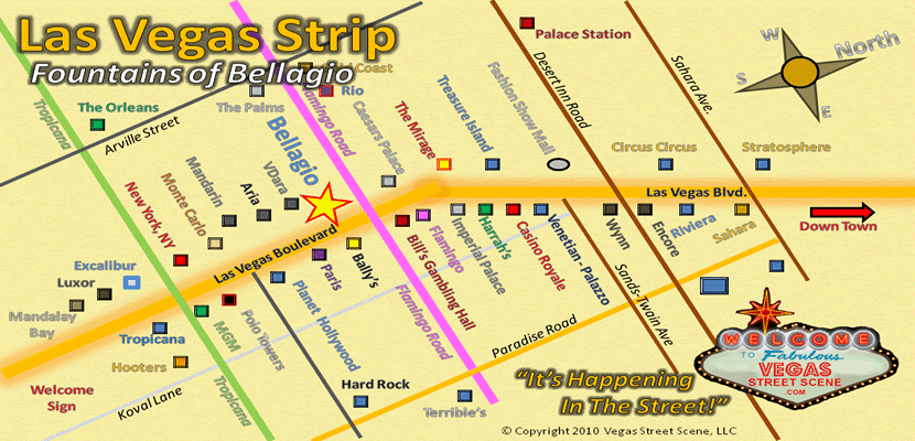 Map to Fountains of Bellagio Las Vegas
